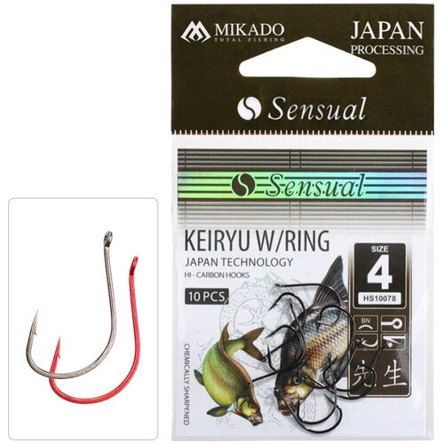 Mikado, Крючки Sensual Keiryu W/Ring, №12, Red, 10шт.
