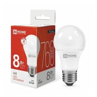 Лампа светодиодная LED-A60-VC 8Вт грушевидная 4000К нейтр. бел. E27 760лм 230В IN HOME 4690612024028