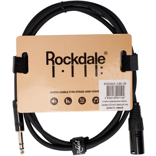Кабель Rockdale XLR - Jack 6.3 mm (XJ001), 2 м, 1 шт., черный микрофонный кабель 6 метров разъемы xlr male stereo jack xlr m jack stereo quik lok mcr615 6