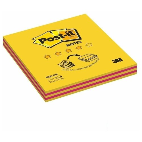 Стикеры (самоклеящийся блок) Z-блок 3M Post-it, 76х76мм, желтый/розовый неон в линейку, 2 блока по 50 листов (R330-OGB)