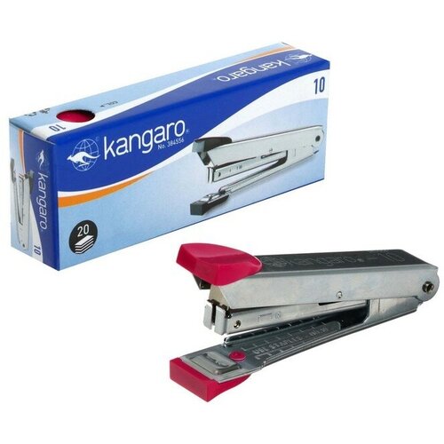 Степлер Kangaro №10, до 20 листов, металлический копус, встроенный антистеплер, 50 скоб, микс