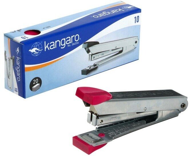 Степлер Kangaro №10, до 20 листов, металлический копус, встроенный антистеплер, 50 скоб, микс
