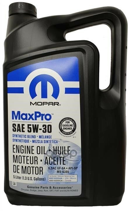 Масло Моторное Mopar Sn 5W-30 Синтетическое 5 Л 68518205Aa MOPAR арт. 68518205AA