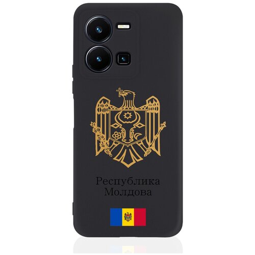 Черный силиконовый чехол для Vivo Y35 Золотой Герб Республики Молдова/ Герб Молдавии