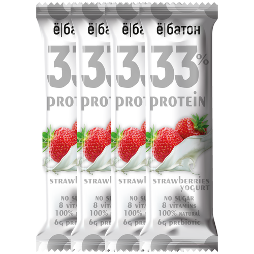 фото Протеиновый батончик ё/батон 33% protein со вкусом клубника - йогурт, 45гр*4шт ё|батон