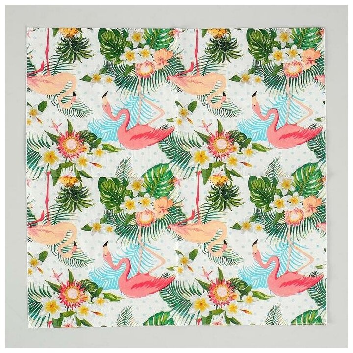 Салфетки бумажные «Фламинго с цветами», 33х33 см, набор 20 шт. - фотография № 2