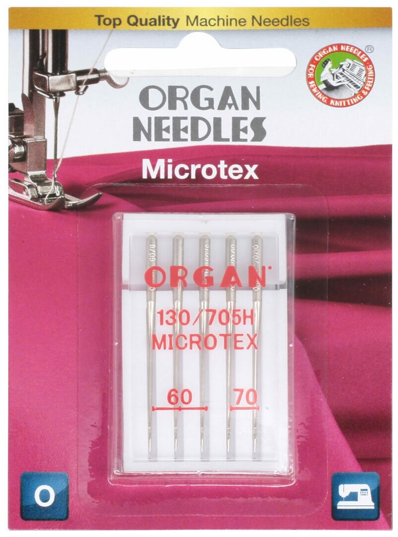 Иглы для швейных машин № 60-70 микротекс, ORGAN, 5 шт в блистере
