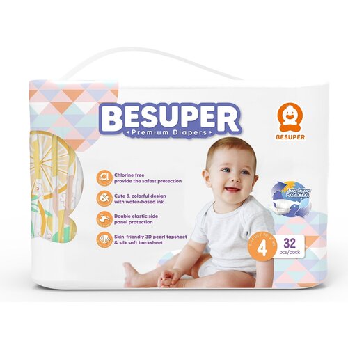 фото Diapers-подгузники besuper premium, размер l (4) 9-14 кг. 32 шт.