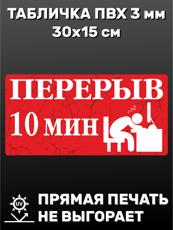 Табличка информационная Перерыв 10 минут 30х15 см