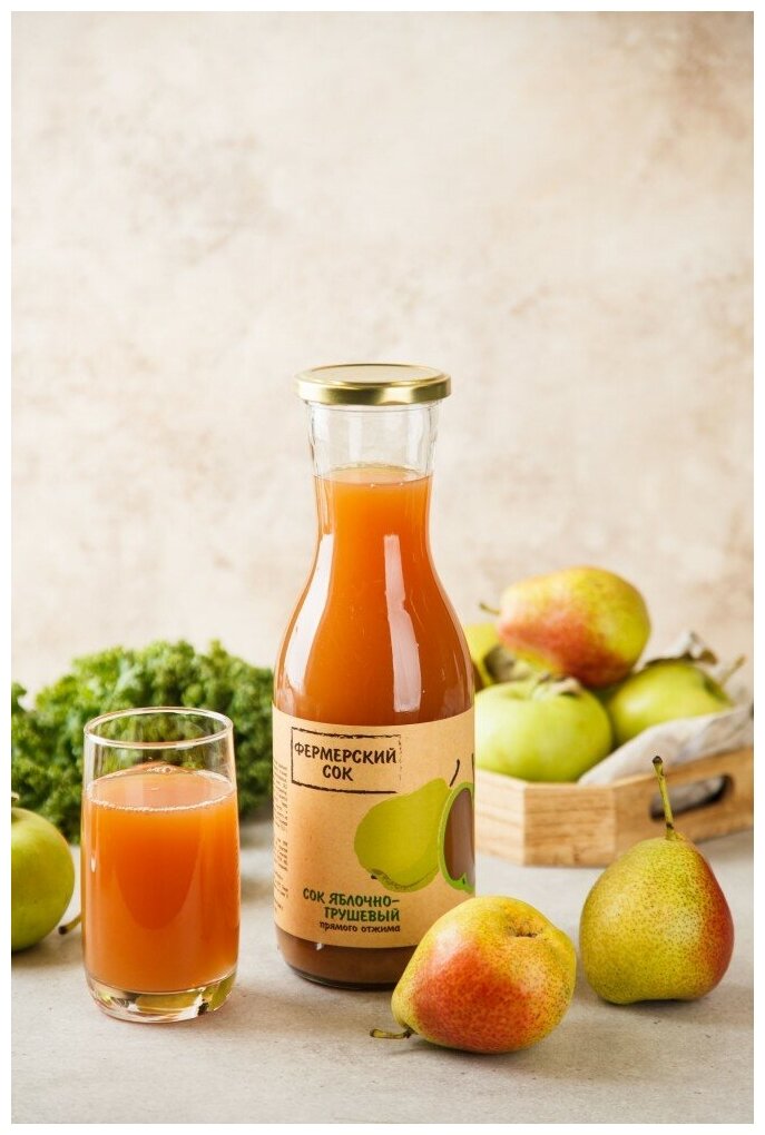 Натуральный сок яблочно-грушевый холодного прямого отжима без сахара, не разбавленный водой 1 литр - фотография № 1