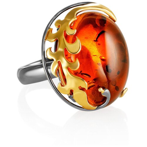 фото Amberholl крупное эффектное кольцо с цельным коньячным янтарём «версаль»