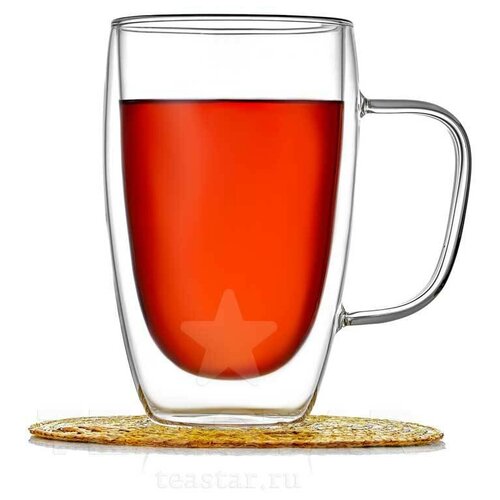 Кружка с двойными стенками для чая и кофе большая стеклянная 450 мл
