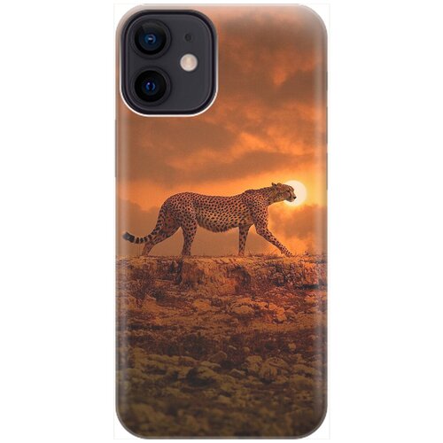 фото Силиконовый чехол на apple iphone 12 mini / эпл айфон 12 мини с принтом "закатный гепард" gosso