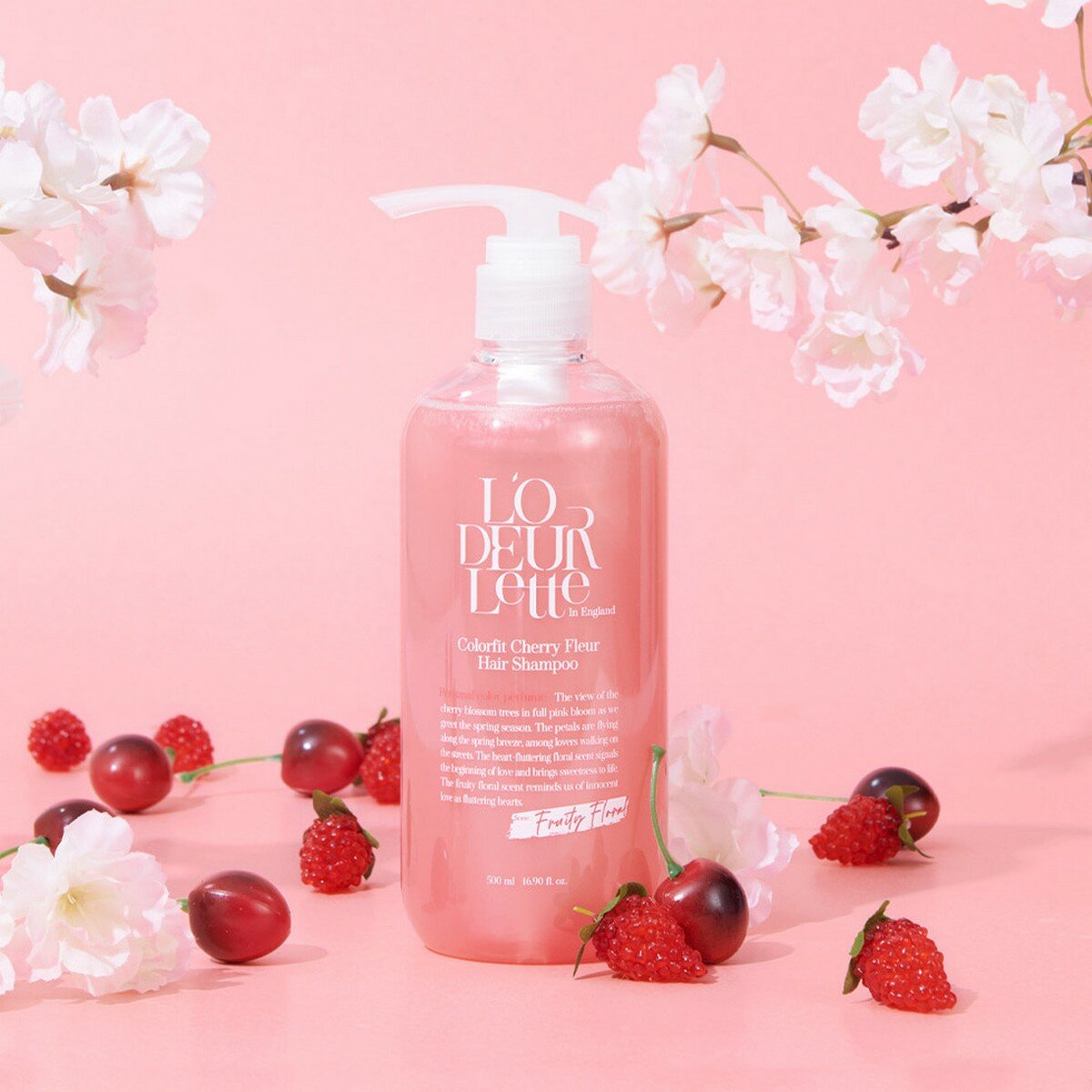 LODEURLETTE Парфюмированный шампунь для волос c ароматом цветка вишни / In England Colorfit Cherry Fleur Hair Shampoo, 500 мл — фото 1