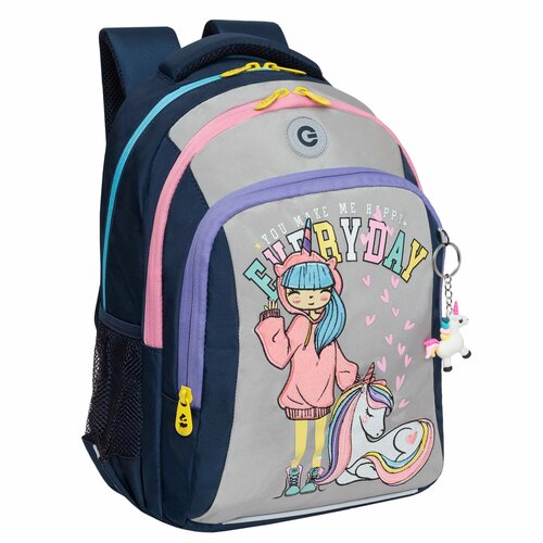 Рюкзак школьный GRIZZLY с карманом для ноутбука 13, анатомической спинкой, тремя отделениями, для девочки RG-461-2/2