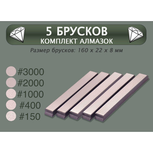 Набор из 5 алмазных брусков для заточки стандарта Apex 150 400 1000 2000 3000 грит 1480₽