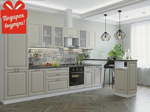 Изображение товара Готовый кухонный гарнитур кухня Ницца-02 со столешницей 2140*3300*600 Дуб крем