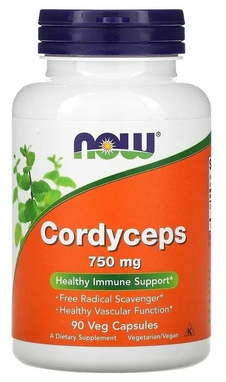 Бад Для Укрепления Иммунитета Кордицепс, Мицелий грибов, NOW Cordyceps 750mg, 90 растительных капсул, для сердца и сосудов, для печени