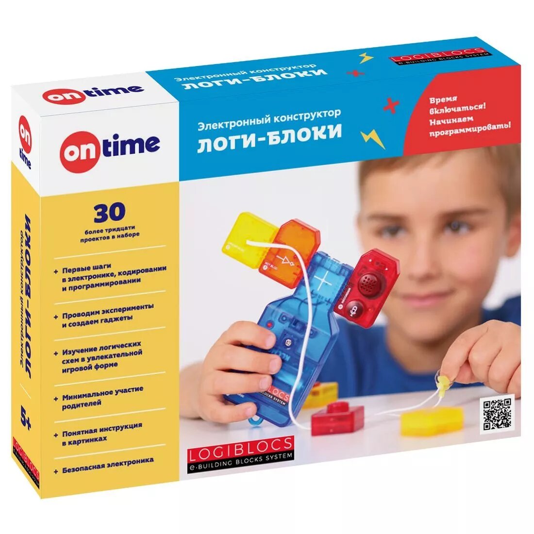 Электронный конструктор On Time "ЛОГИ-БЛОКИ", 30+ проектов, для детей от 5 лет