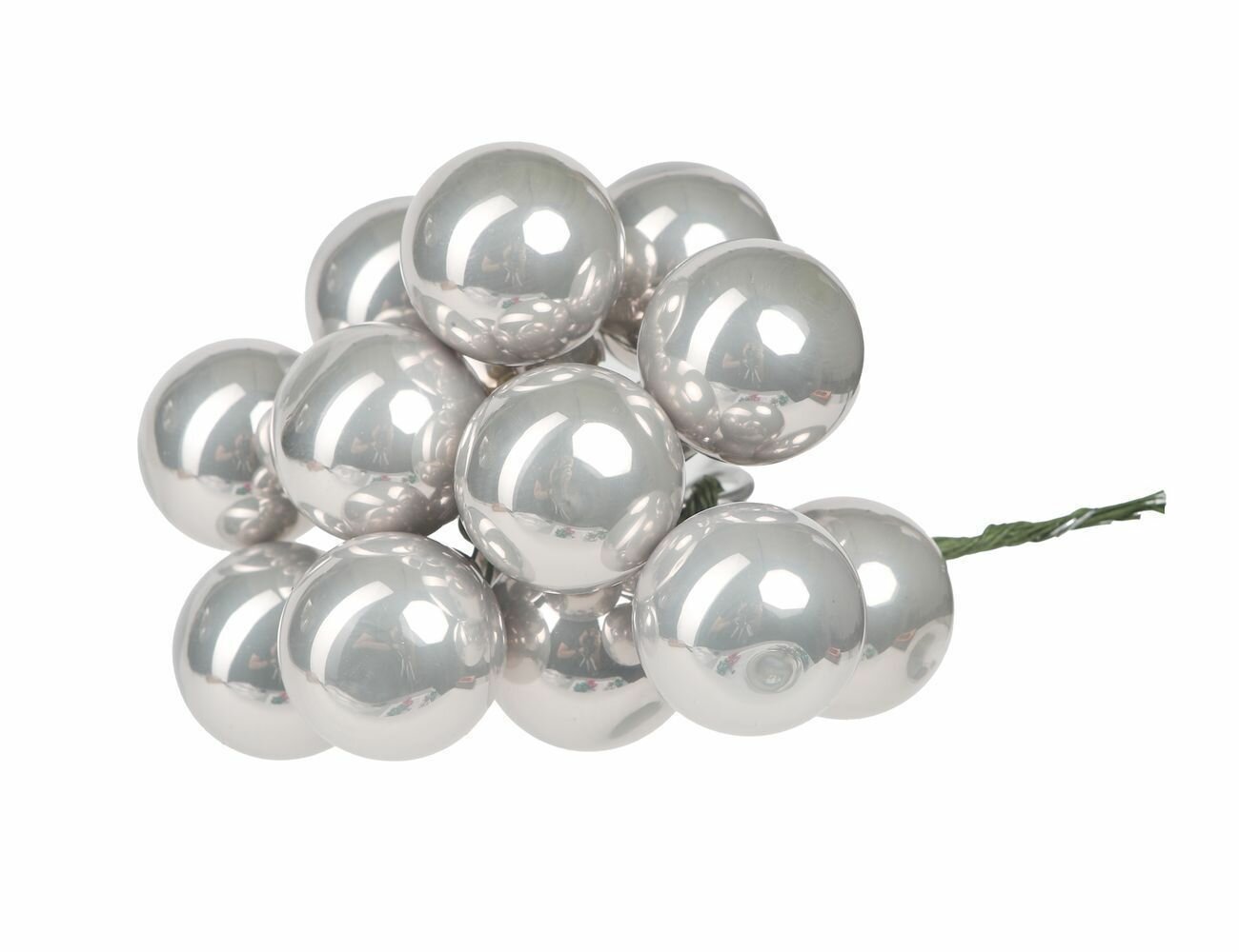 Гроздь стеклянных глянцевых шариков на проволоке 12 шаров по 25 мм цвет: туманное серебро Winter Deco 2000678