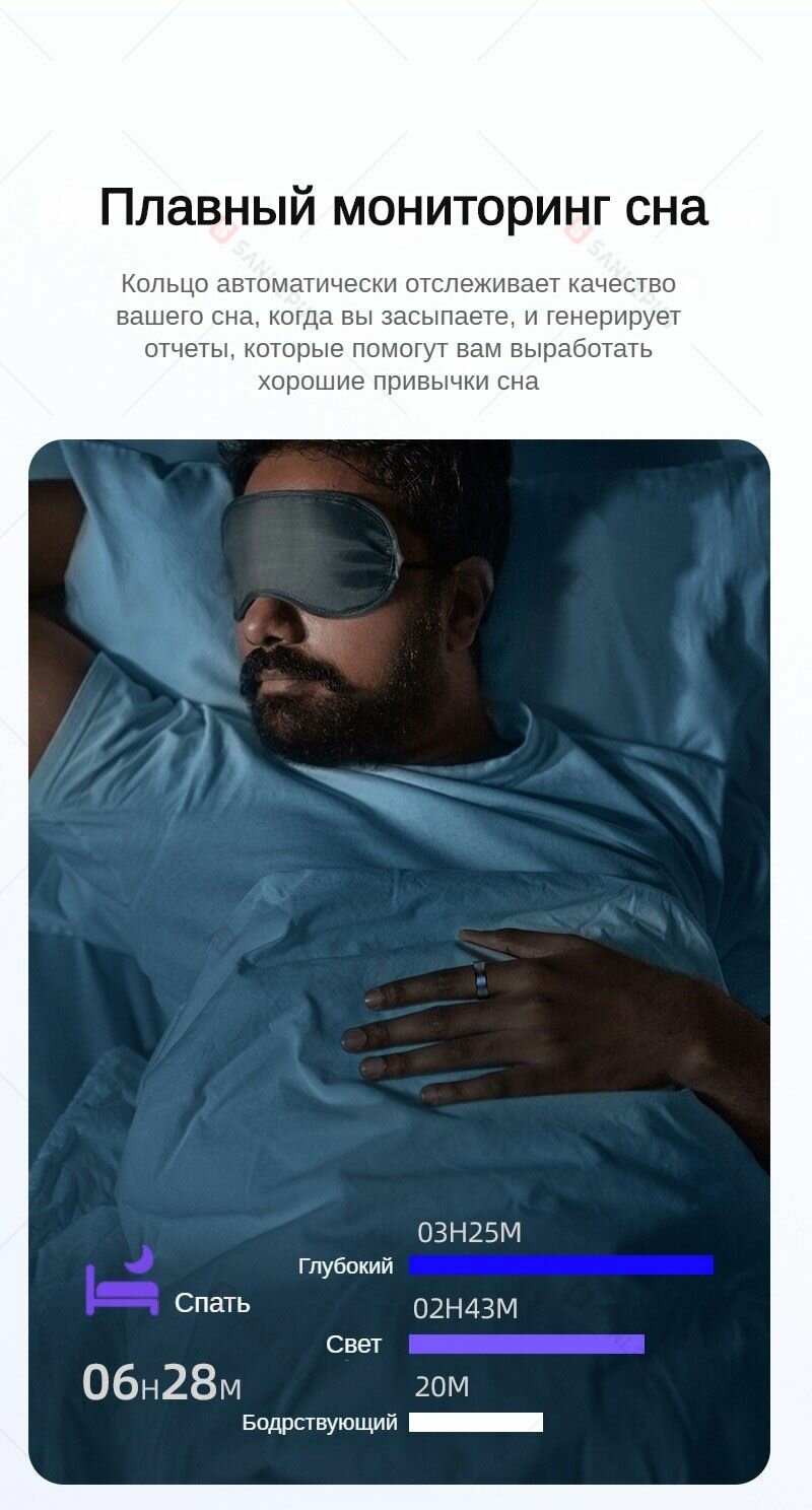 SANLEPUS Умное кольцо , Кольцо для Мужчин Женщин, Шагомер, Счетчик Калорий, Сна, Кислорода и Стресса, Совместимо с Samsung, Androidи iOS, Идеальный Подарок на День Рождения, Рождество и Новый Год, Smart Ring, размер 11, Bluetooth, черный — фото 1