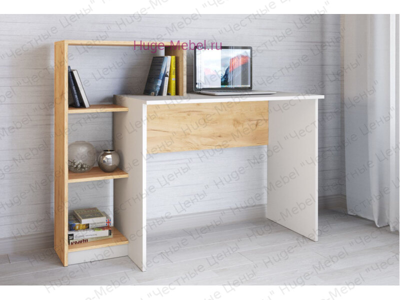 Стол компьютерный "Квартет-2 белый/крафт" Huge Mebel Столы компьютерные. Ширина 500 высота 1020