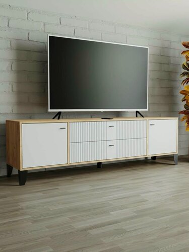 Изображение товара Тумба ТВ ПАРУС-10 дуб крафт золотой/карбон фарфор 1802х530х400 мм