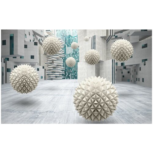 Фотообои Уютная стена Текстурные шары в модернистском интерьере 430х270 см Бесшовные Премиум (единым полотном)