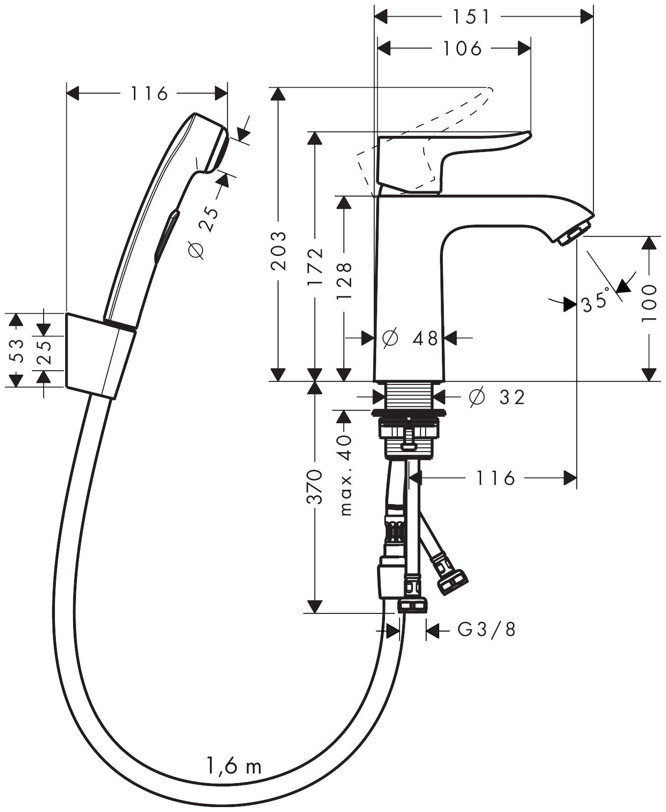 Смеситель для раковины с гигиеническим душем Hansgrohe - фото №11