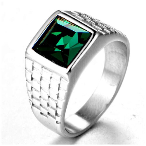 Перстень с зеленым цирконом R197, Размер 18