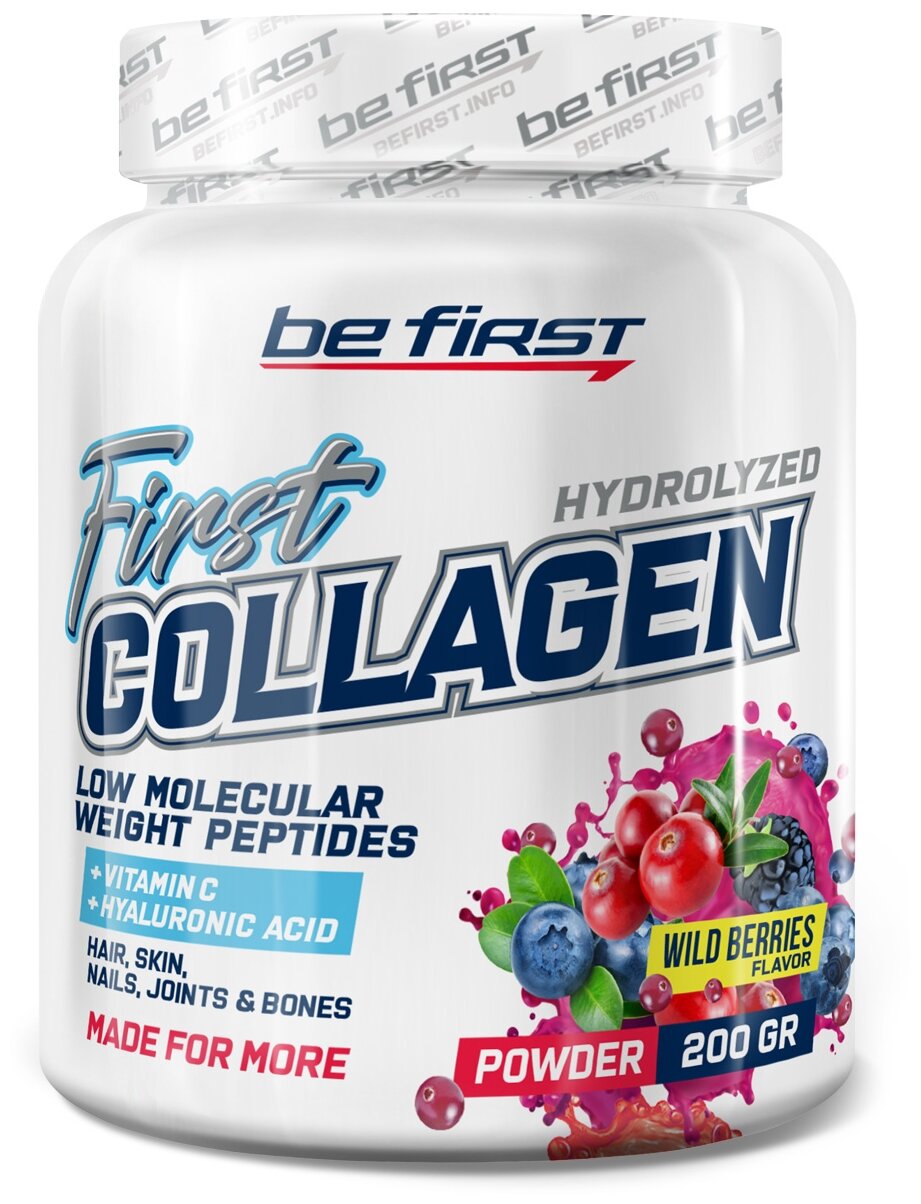 BeFirst, First Collagen + Hyaluronic Acid + Vitamin C (200 г) (лесные ягоды)