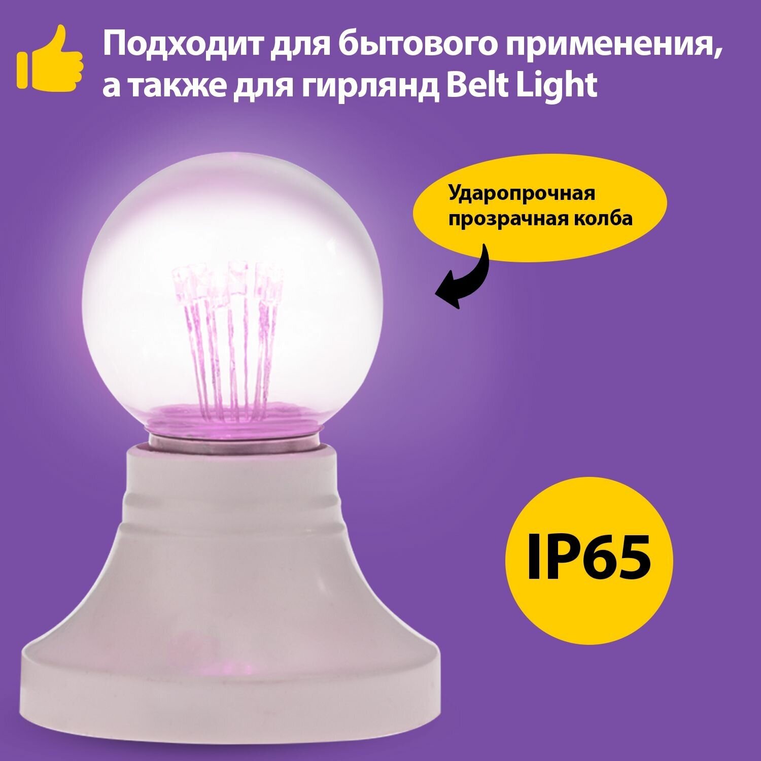 Лампа шар e27 6 LED Ø45мм - розовая, прозрачная колба, эффект лампы накаливания, 1шт - фотография № 7