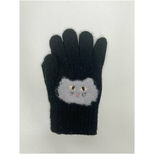 фото Перчатки детские на девочку, с котиком "эйфель" размер: s, цвет: черный нет бренда