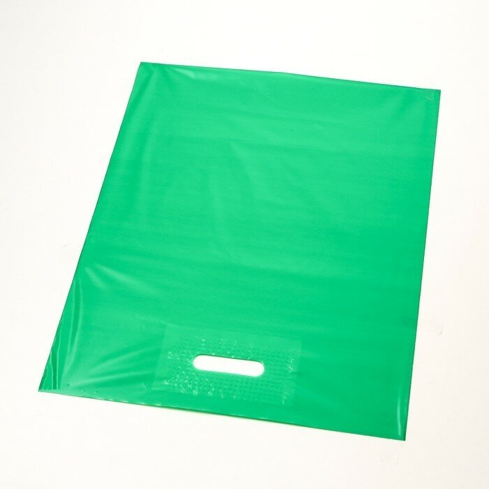 Пакет полиэтиленовый с вырубной ручкой, зеленый 40-50 См, 60 мкм (комплект из 100 шт) - фотография № 2