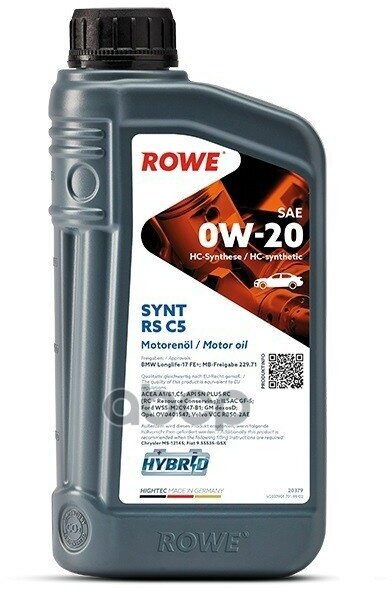 ROWE Масло Мот. hightec Synt Rs C5 Sae 0W-20 1Л
