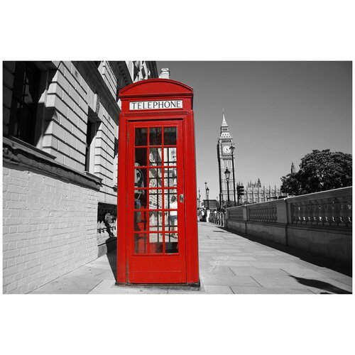 Фотообои Уютная стена Красная телефонная будка - символ Лондона 410х270 см Бесшовные Премиум (единым полотном)