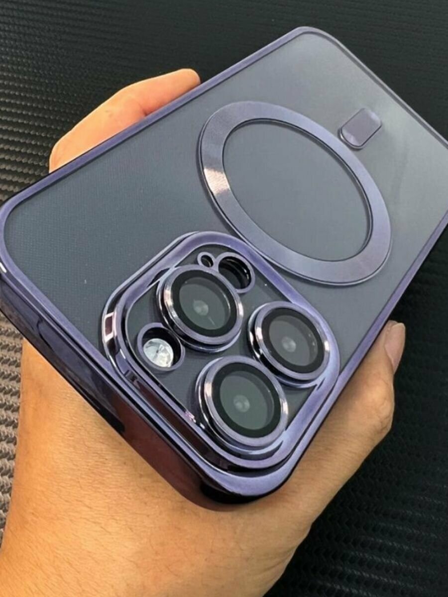 Чехол magsafe для iPhone 14 Pro Max с защитой камеры Прозрачно-Фиолетовый