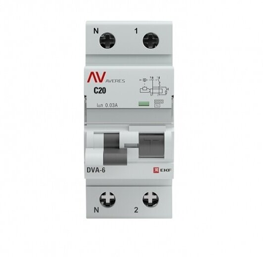   DVA-6 1P+N 20 (C) 30 (AC) 6 AVERES. rcbo6-1pn-20C-30-ac-av EKF