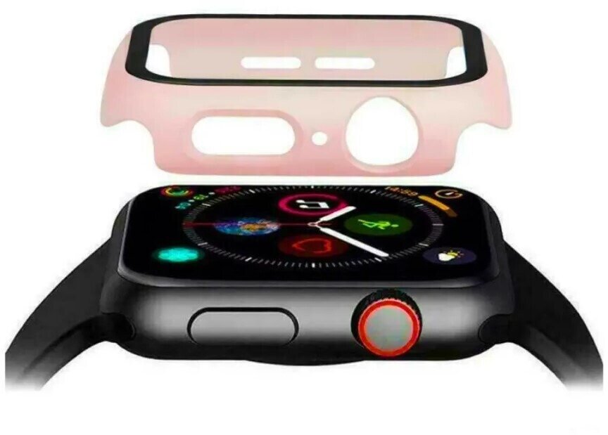Защитный пластиковый чехол (кейс) Apple Watch Series 1 2 3 42 мм для экрана/дисплея и корпуса противоударный бампер пудровый (светло-розовый)