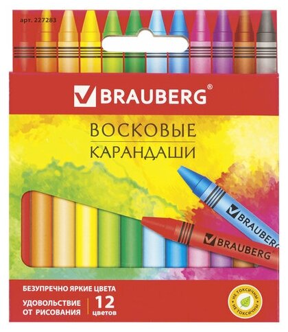 Карандаши восковые 12 цветов Brauberg "Академия" (D=8мм, круглые), 24 уп. (227283)