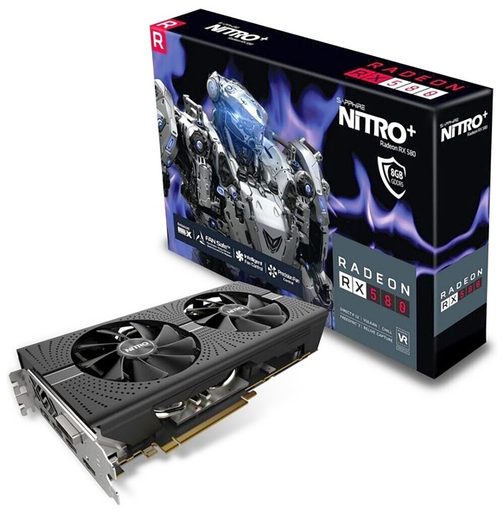 Видеокарта Sapphire Nitro+ Radeon RX 580 1411MHz PCI-E 3.0 8192MB 8000MHz 256 bit DVI 2xHDMI HDCP, Retail