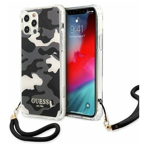 фото Чехол cg mobile guess pc/tpu camo hard + nylon hand cord для iphone 12/12 pro, цвет черный (guhcp12mksarbk)