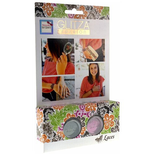 фото Набор для временных татуировок lukky glitza fashion, "кружева", клейкий дизайн на 2 листах, 2 баночки с блестками по 1 г, двусторонняя кисточка, коробка-подвес (т18797)