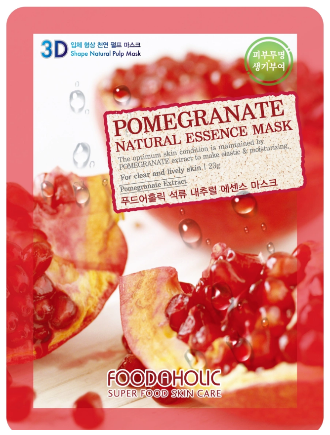 Тканевая 3D маска FOOD A HOLIC с экстрактом граната для улучшения цвета лица Pomegranate Natural Essence Mask, 23 г