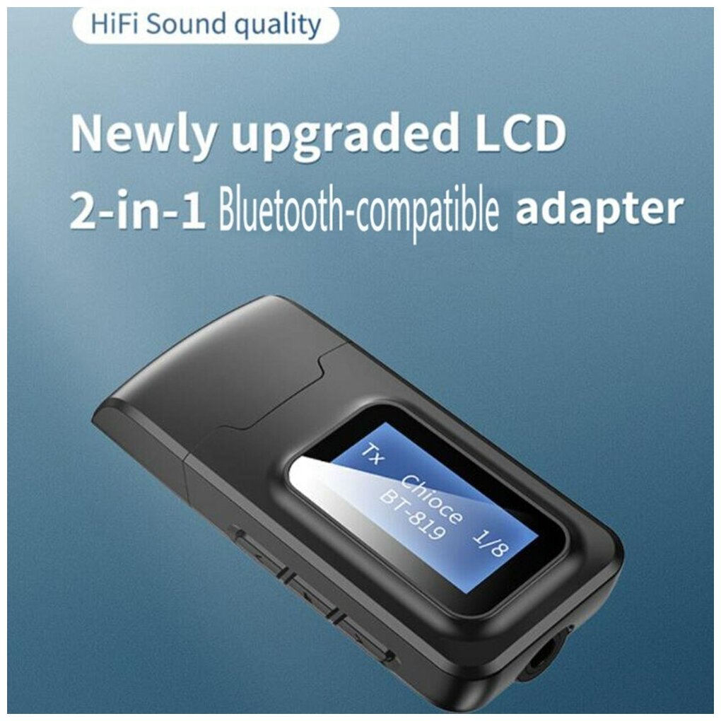 Bluetooth 50 стерео аудио трансмиттер-ресивер 2в1 с дисплеем