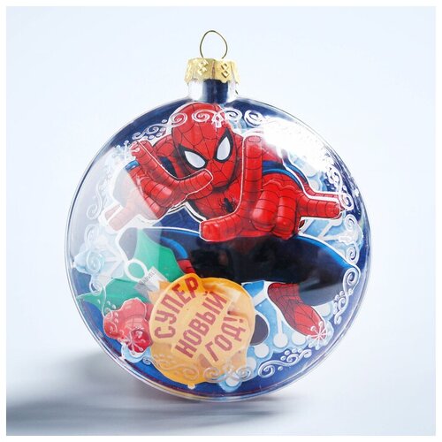 Новогодний ёлочный шар - С Новым годом, Человек-паук с 3D аппликацией, 1 набор