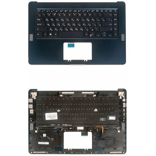 Keyboard / Клавиатура для ноутбука Asus UX550VE-1A с топкейсом, темно-синяя, с подсветкой keyboard клавиатура для ноутбука asus ux530ux 1a с топкейсом темно синяя с подсветкой