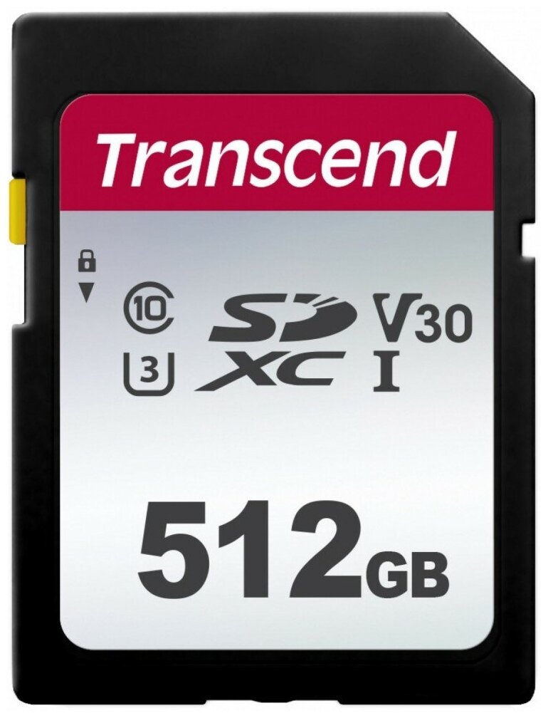 Карта памяти 512GB Transcend TS512GSDC300S SDXC, UHS-I Class U3 V30, 95Мб/с/55Мб/с