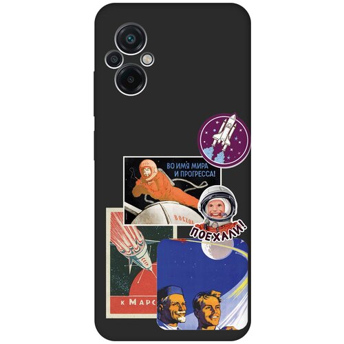 Матовый Soft Touch силиконовый чехол на Xiaomi Poco M5, Сяоми Поко М5 с 3D принтом Yuri Gagarin Stickers черный чехол книжка на xiaomi poco m5 сяоми поко м5 с 3d принтом yuri gagarin stickers черный