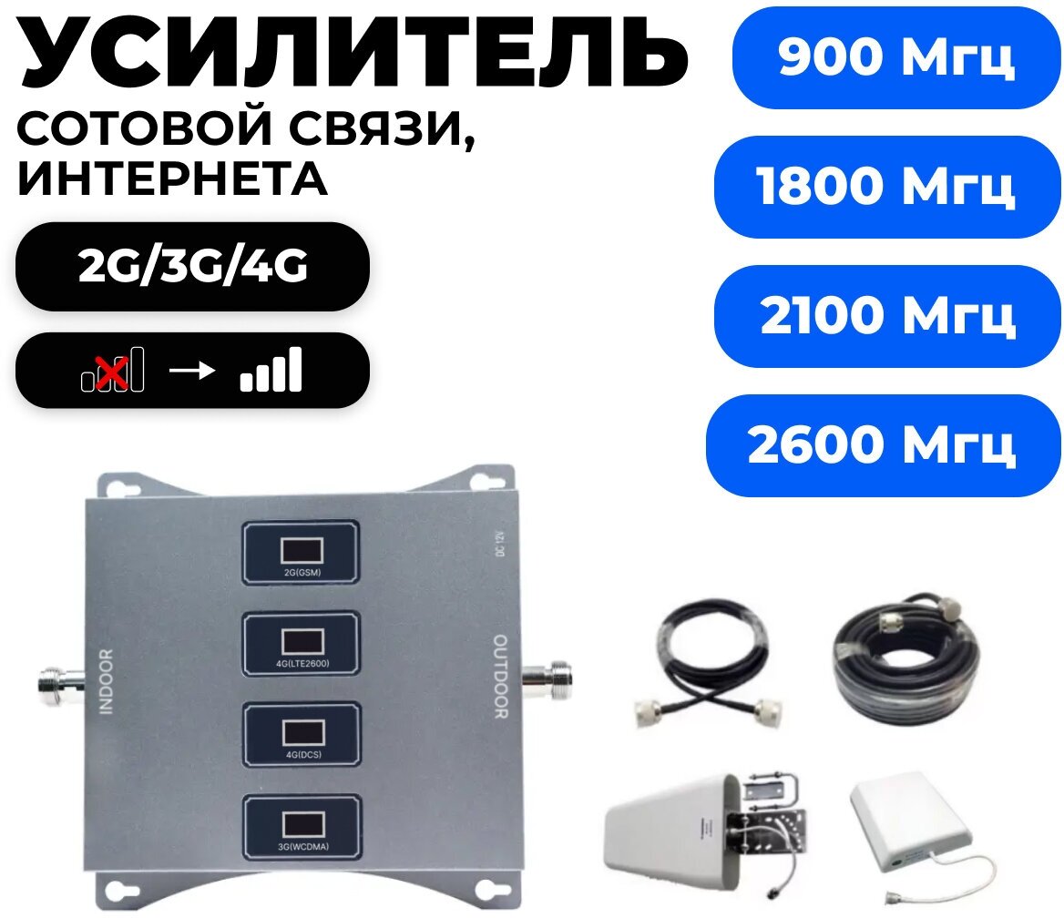 Усилитель сигнала сотовой связи 2G/3G/4G - Комплект Telestone 900/1800/2100/2600 Гц